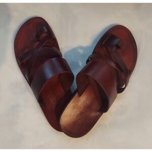 Camel Mens Womens Brown Genuine Leather Jesus Sandals Size M/10-11 W/12-13